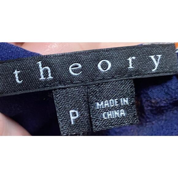 Theory Silk Floral Print Tie Strap Tank Top Blouson Scoopneck Blue Orange XS - Picture 5 of 7